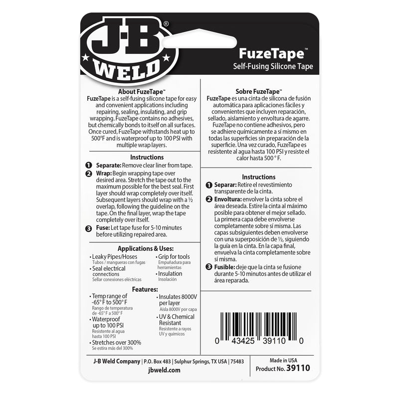 CINTA DE SILICONA AUTOFUSIBLE FUZETAPE, 10 pies