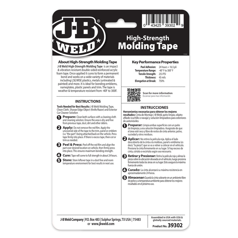 CINTA DE MOLDEADO DE ALTA RESISTENCIA J-B WELD - 0,5" x 15' (cada una)